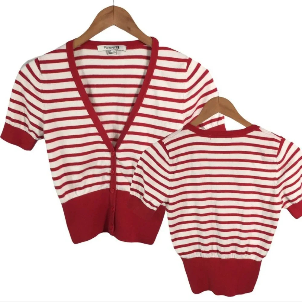 WS416 Forever 21 XXI Candy cane Striped Cardigan Sweater S
